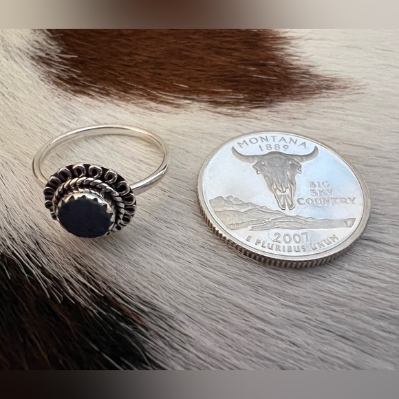 ❤️ Australian Opal Dark Denim Blue Sunburst Ring Navajo Sterling Silver Size 6.5 - Picture 8 of 15